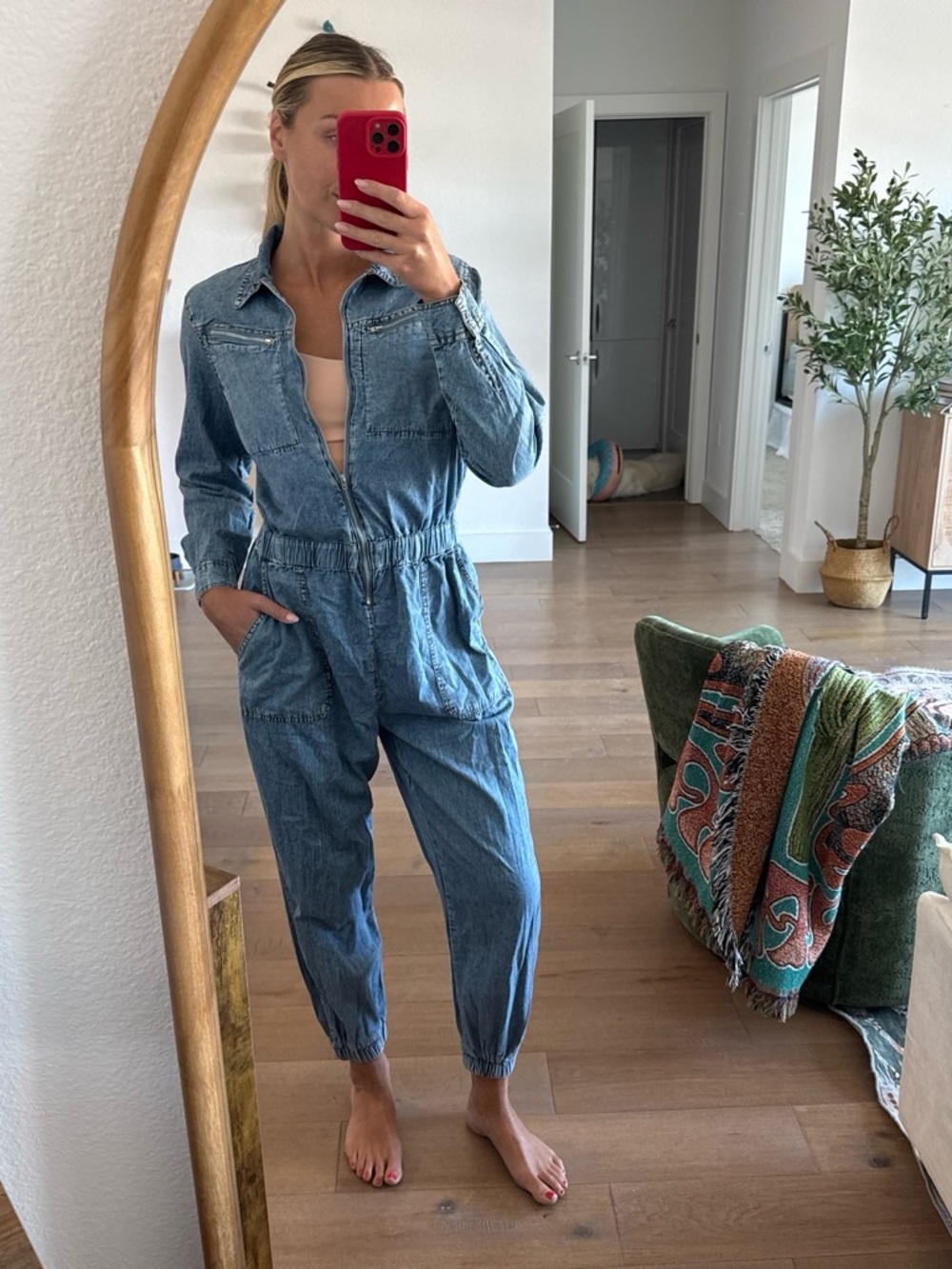 New York and Company denim jumpsuit